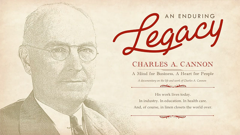 Home: Cannon Foundation - graphic with Charles Cannon's headshot that says an enduring legacy